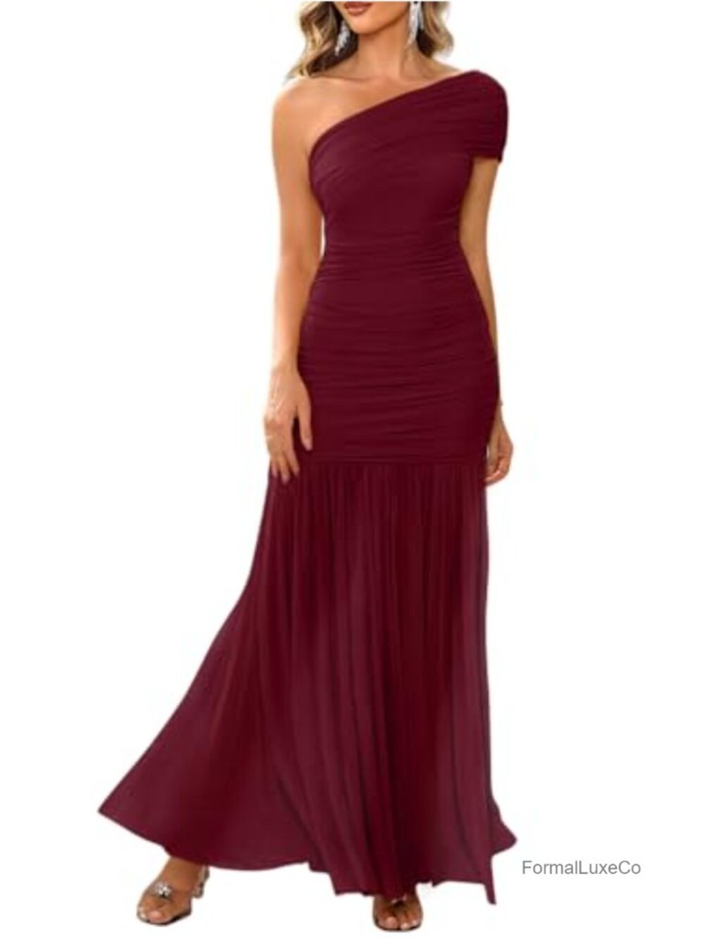 LAGSHIAN One Shoulder Sleeveless Formal Evening Maxi Dress